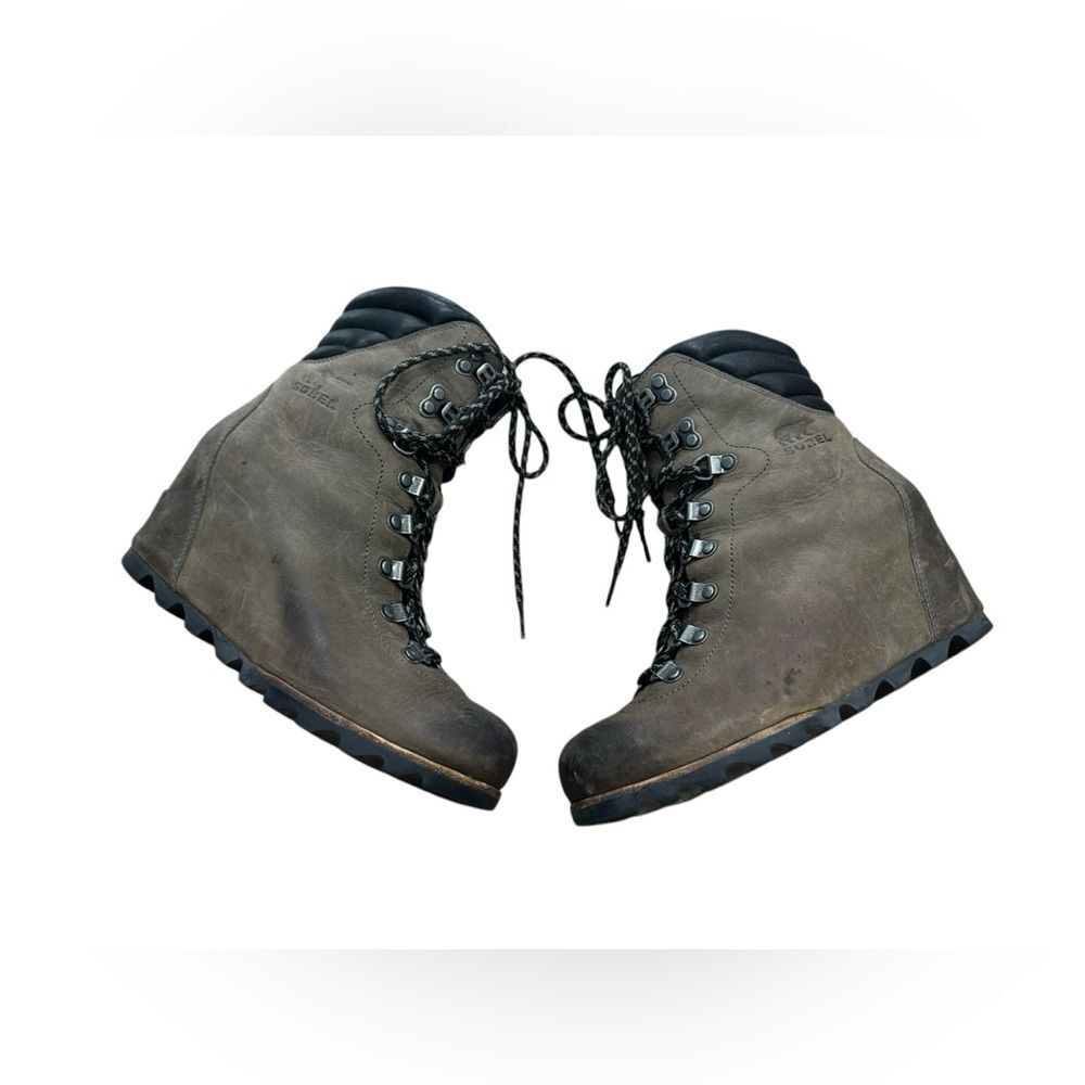 Sorel Womens NL2337 Conquest Wedge Waterproof Brown Leather Ankle Boots Size 8B9